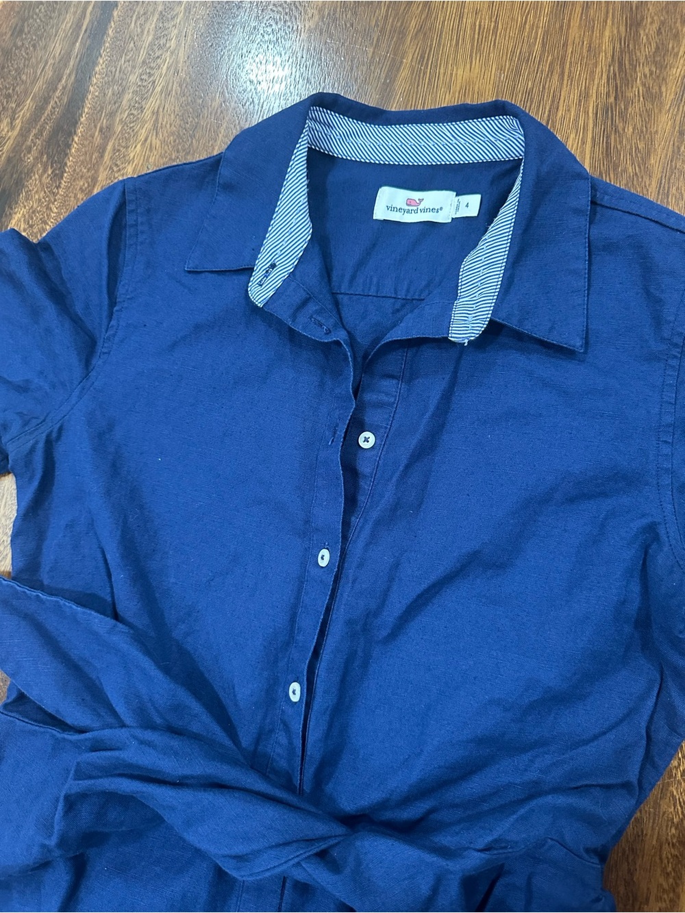 Vineyard Vines Westerly Tie-Front Button Down Linen Navy Dress 2Q011149 Sz 4